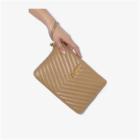 ysl patent leather clutch beige|YSL monogram quilted leather clutch.